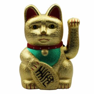 Agitando gato chino - Maneki neko - 15 cm - oro en láminas