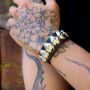 Lederarmband mit Totenkopfnieten 1-reihig - schwarz - Armband aus Leder