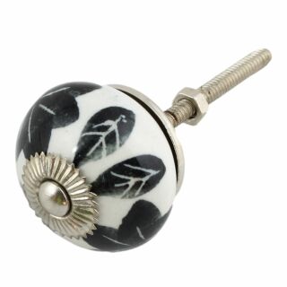 Ceramic door knob shabby chic - Flower 09 - black-white - silver