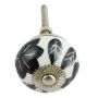 Pomo puerta de ceramica shabby chic - Flor 09 - negro-blanco - plata