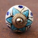 Pomello in ceramica shabby chic - Fiore 03 - blu - argento