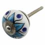 Ceramic door knob shabby chic - Flower 03 - blue - silver
