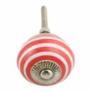 Ceramic door knob shabby chic - Stripes - red-white - silver