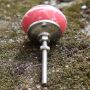 Ceramic door knob shabby chic - Stripes - red-white - silver