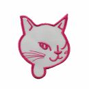 Aufnäher - Katzenkopf zwinkernd - rosa-weiß -...