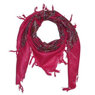 Baumwolltuch - Indisches Muster 5 - pink - weiß Lurex silber - quadratisches Tuch