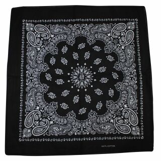 Bandana Tuch - Paisley Muster 03 - schwarz - weiß - quadratisches Kopftuch