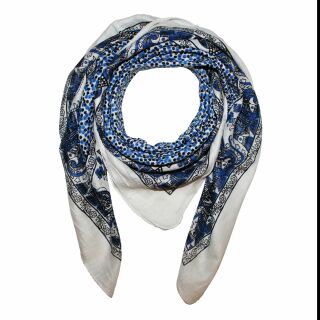 Cotton Scarf - Elephant - white - blue-black - squared kerchief