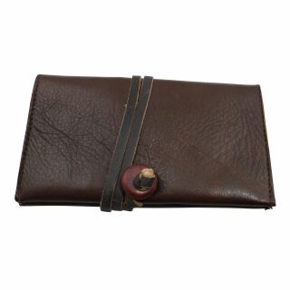 Tobacco pouch made of smooth leather with ribbon - brown - dark 2 - Tobacco bag