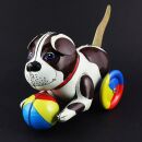 Giocattolo di latta - Giocattolo depoca - cane con palla colorata - cane di latta
