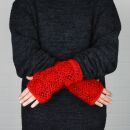 Warm arm warmers - gauntlets - flower pattern - orange