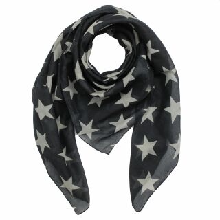 Pañuelo de algodón - Estrellas 8 cm negra - gris - Pañuelo cuadrado para el cuello