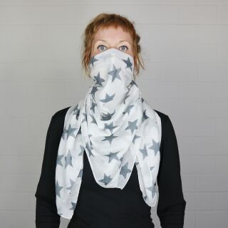 Freak Scene Sciarpa In Cotone Quadrata - Stella 8 Cm - Bianco E Blu Luce - Foulard Leggero E Versatile