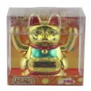 Agitando gato chino - Maneki neko - solar - saludando con dos brazos - 10 cm - oro