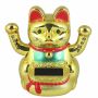 Agitando gato chino - Maneki neko - solar - saludando con dos brazos - 10 cm - oro