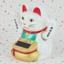 Agitando gato chino - Maneki neko - solar - saludando con dos brazos - 10 cm - blanco