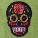 Aufnäher - Totenkopf Mexico mit Rose - schwarz-orange - Patch