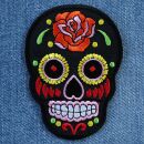 Aufnäher - Totenkopf Mexico mit Rose - schwarz-orange - Patch