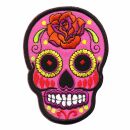 Aufnäher - Totenkopf Mexico mit Rose - rosa-orange -...