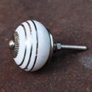 Ceramic door knob shabby chic - Stripes - white- silver