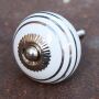 Ceramic door knob shabby chic - Stripes - white- silver