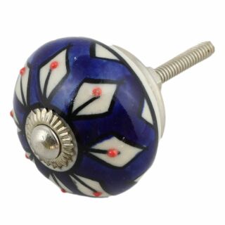 Ceramic door knob shabby chic - Flower 22 - blue - white - red