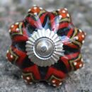 Ceramic door knob shabby chic Rosette - red-black-brown pattern - silver