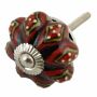 Ceramic door knob shabby chic Rosette - red-black-brown pattern - silver