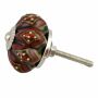 Ceramic door knob shabby chic Rosette - red-black-brown pattern - silver