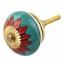 Ceramic door knob shabby chic - Flower 23 - blue - white - red