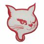 Aufnäher - Katzenkopf zwinkernd - rot-weiß - Patch