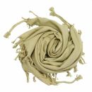 Cotton scarf fine & tightly woven - beige - with fringes - squared kerchief