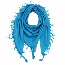 Cotton scarf fine & tightly woven - turquoise - with fringes - squared kerchief