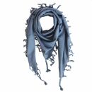 Cotton scarf fine & tightly woven - grey blue - with fringes - squared kerchief