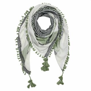 Kefiah dettagliata elegante - sciarpa palestinese - natura-verde oliva - foulard - Modello 1