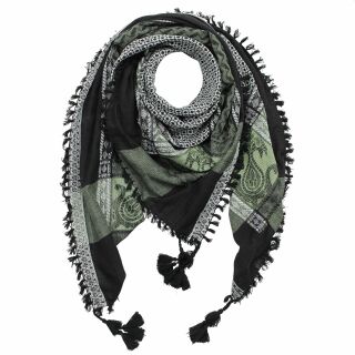 Stylishly detailed scarf with Kufiya style - Pattern 1 - black - green - olive