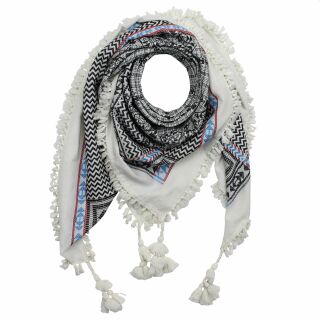 Stylishly detailed scarf with Kufiya style - Pattern 2 - white - black