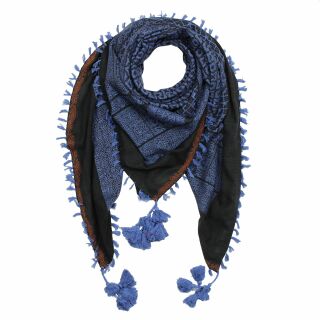 Stylishly detailed scarf with Kufiya style - Pattern 4 - black - blue