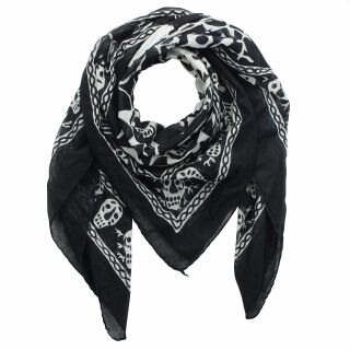 Cotton Scarf - Skulls with spiders web 02 black - white - squared kerchief
