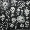Cotton Scarf - Skulls with spiders web 02 black - white - squared kerchief