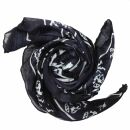 Cotton Scarf - Pirate Skulls 02 black - white - squared kerchief