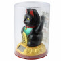 Lucky cat - Maneki Neko - Waving cat - solar - round socket - 8 cm - black