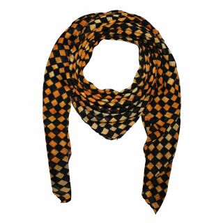 Cotton Scarf - Checks 1 batik black - orange - squared kerchief