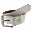 Leather belt - belt with buckle - white - cracked look -...