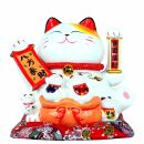 Agitando gato chino - Porcelana 24 cm blanco - Maneki...