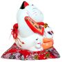 Agitando gato chino - Porcelana 24 cm blanco - Maneki Neko de alta calidad 01