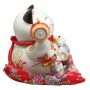 Agitando gato chino - Porcelana 25 cm blanco - Maneki Neko de alta calidad 01