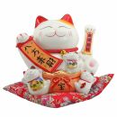 Lucky cat - Porcelain 30 cm white - High quality Maneki Neko - Waving cat 02