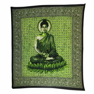 Manta de meditación - Colcha - Paño de pared - Buddha - verde - 215x235cm