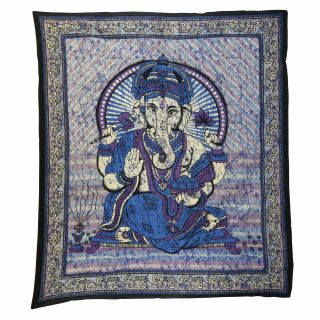 Manta de meditación - Colcha - Paño de pared - Ganesha - azul - 215x235cm